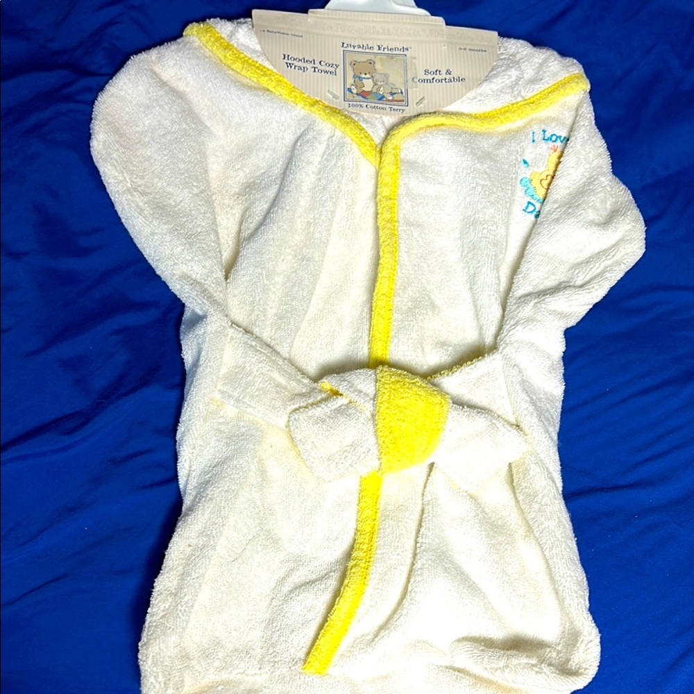 Luvable Friends White and Yellow Pajama Robe with Soft Cotton Fabric